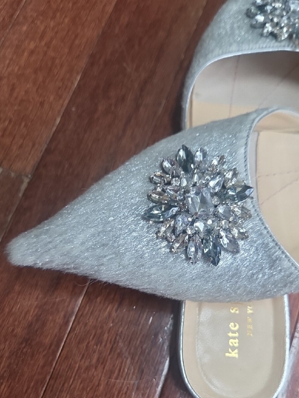 kate spade Silver Jeweled Pointed Toe Mules - Picture 4 of 4